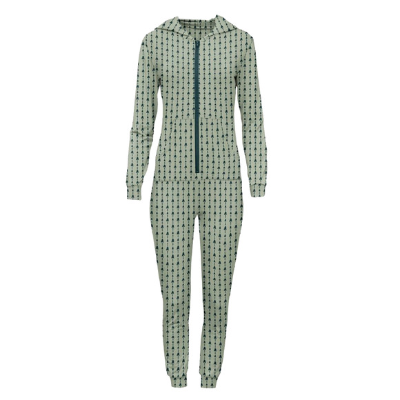 NWT! Kickee Adult XL Long Sleeve ONE Piece Jumpsuit Hood Trees Pajamas Green - Picture 1 of 6